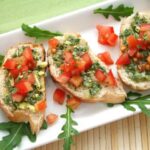 pesto with tomatoes on bread