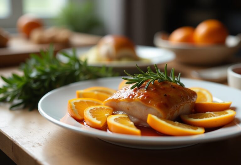 Confit de pato servito con contorni gourmet