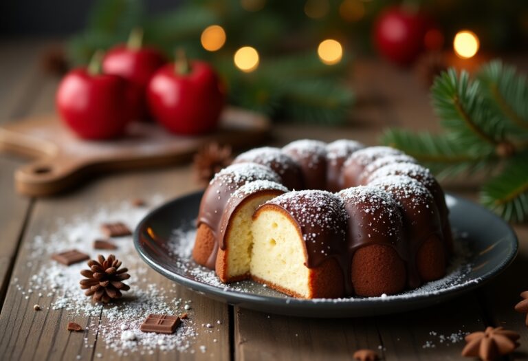 Delizioso bizcocho navideño con ripieno di cioccolato