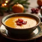 Deliciosa sopa de almendras dulce en un tazón festivo
