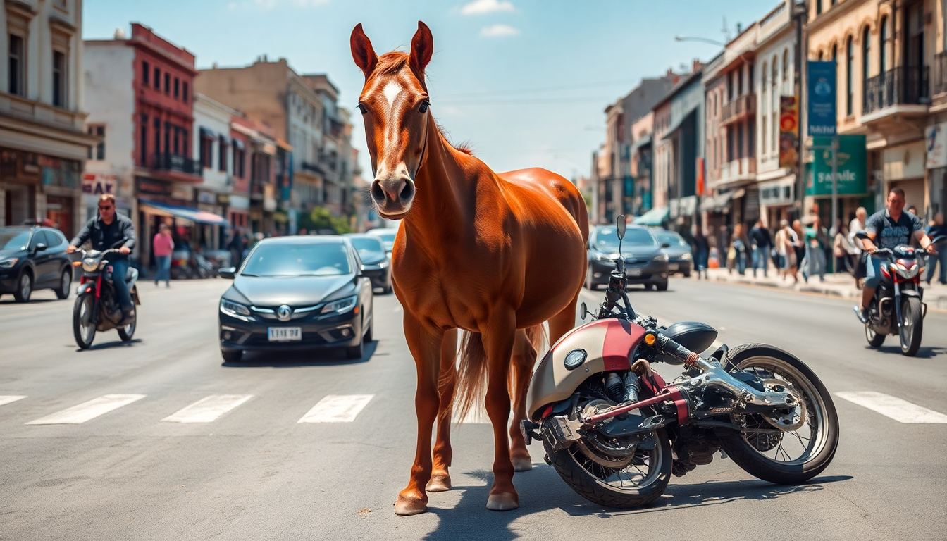 Insólito accidente en Necochea con un caballo y un motociclista