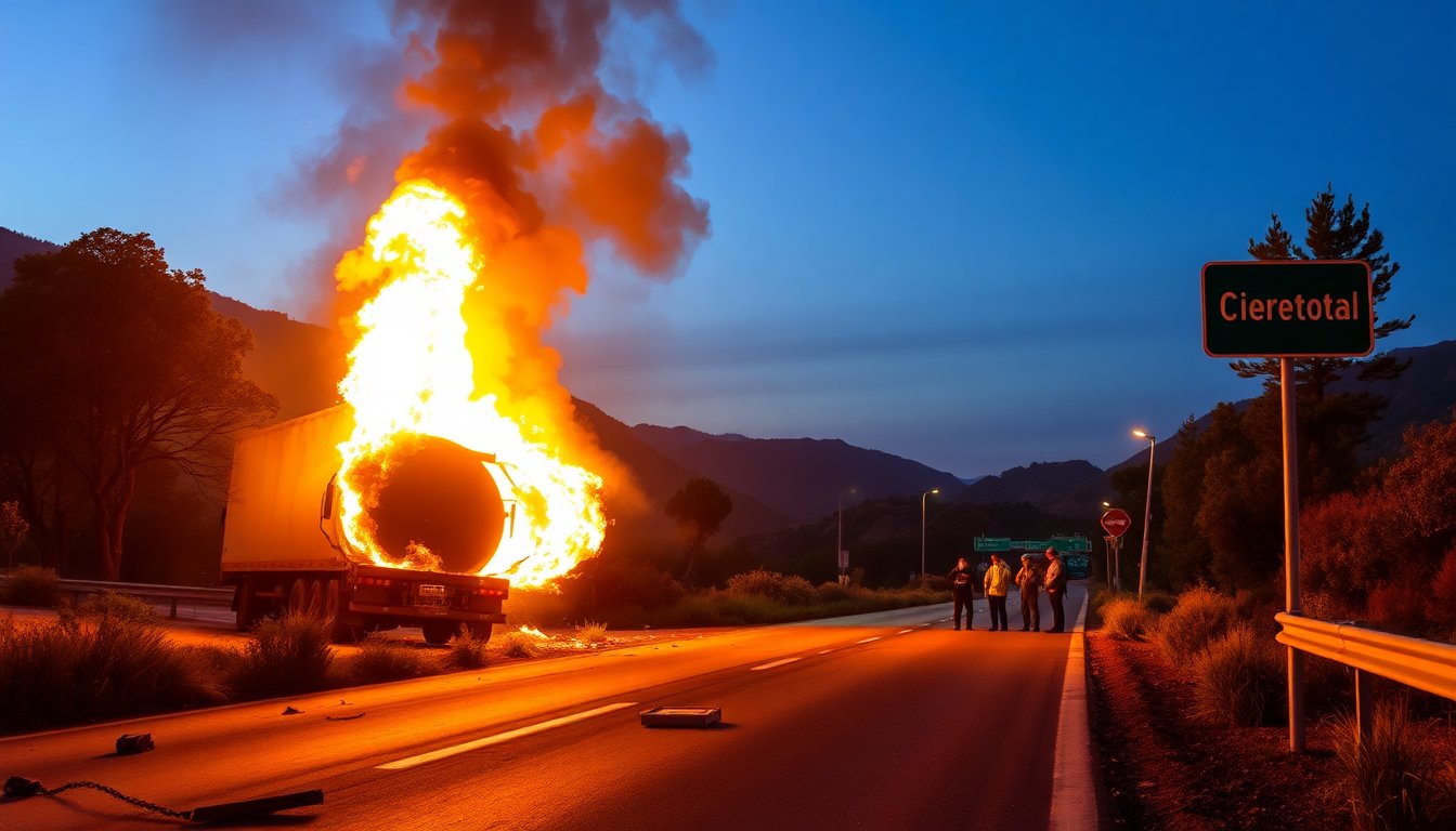 Cierre total en la autopista México-Puebla debido a incendio de pipa: Accidente impactante