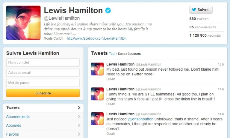Lewis Hamilton sur Twitter