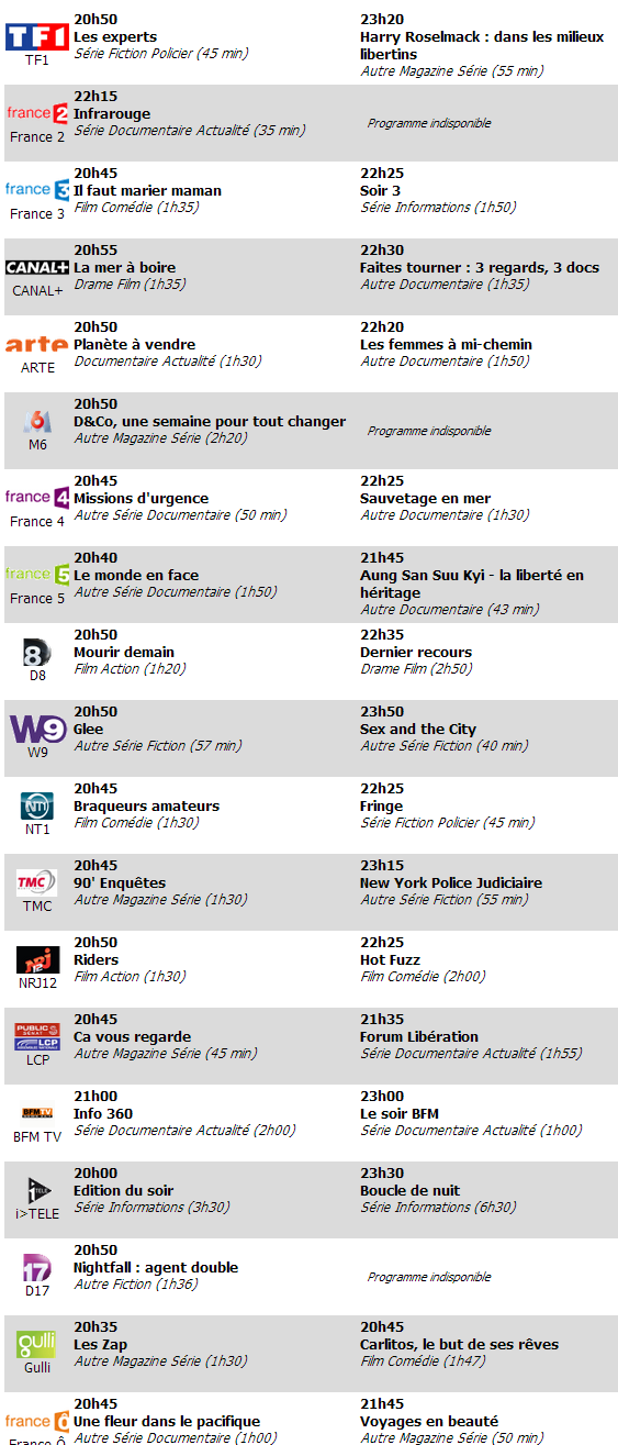 Programme TV TNT 2 avril 2013 Programme TV TNT 2 avril 2013