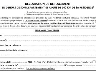 déclaration déplacement coronavirus 100 km