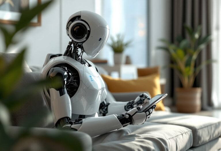 Robot che svolge compiti domestici in casa moderna