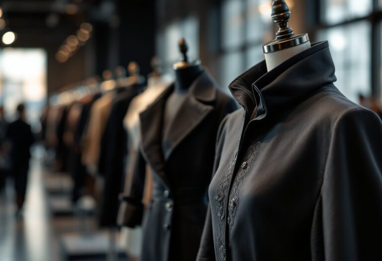 Modella in abito elegante alla Milano Fashion Week 2025