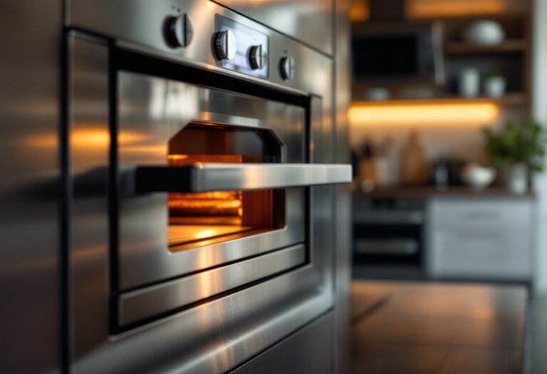 Forno da pizza domestico in cucina con pizza appena sfornata