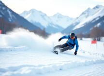 Atleti in azione durante una gara di snowboard cross