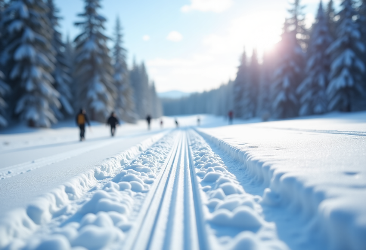 Atleti in gara durante il biathlon e sci di fondo in Scandinavia