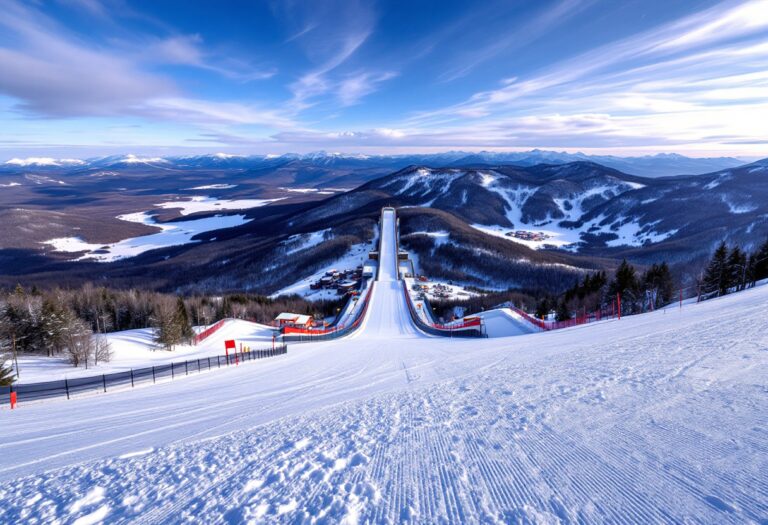 Atleta in azione durante una gara di salto con gli sci a Lake Placid