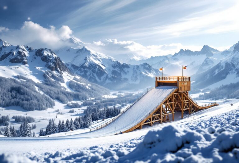 Atleta sloveno in azione durante le gare di salto con gli sci