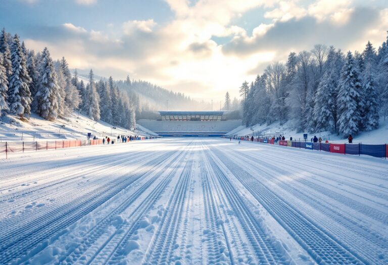Atleti in azione durante una gara di biathlon
