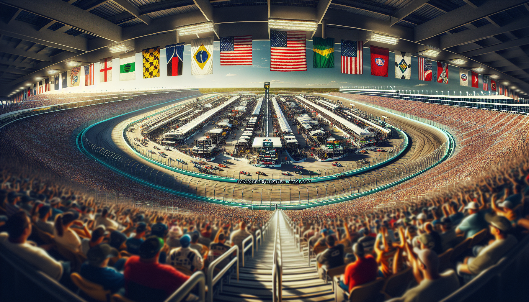 NASCAR race at Homestead-Miami Speedway with cars in action