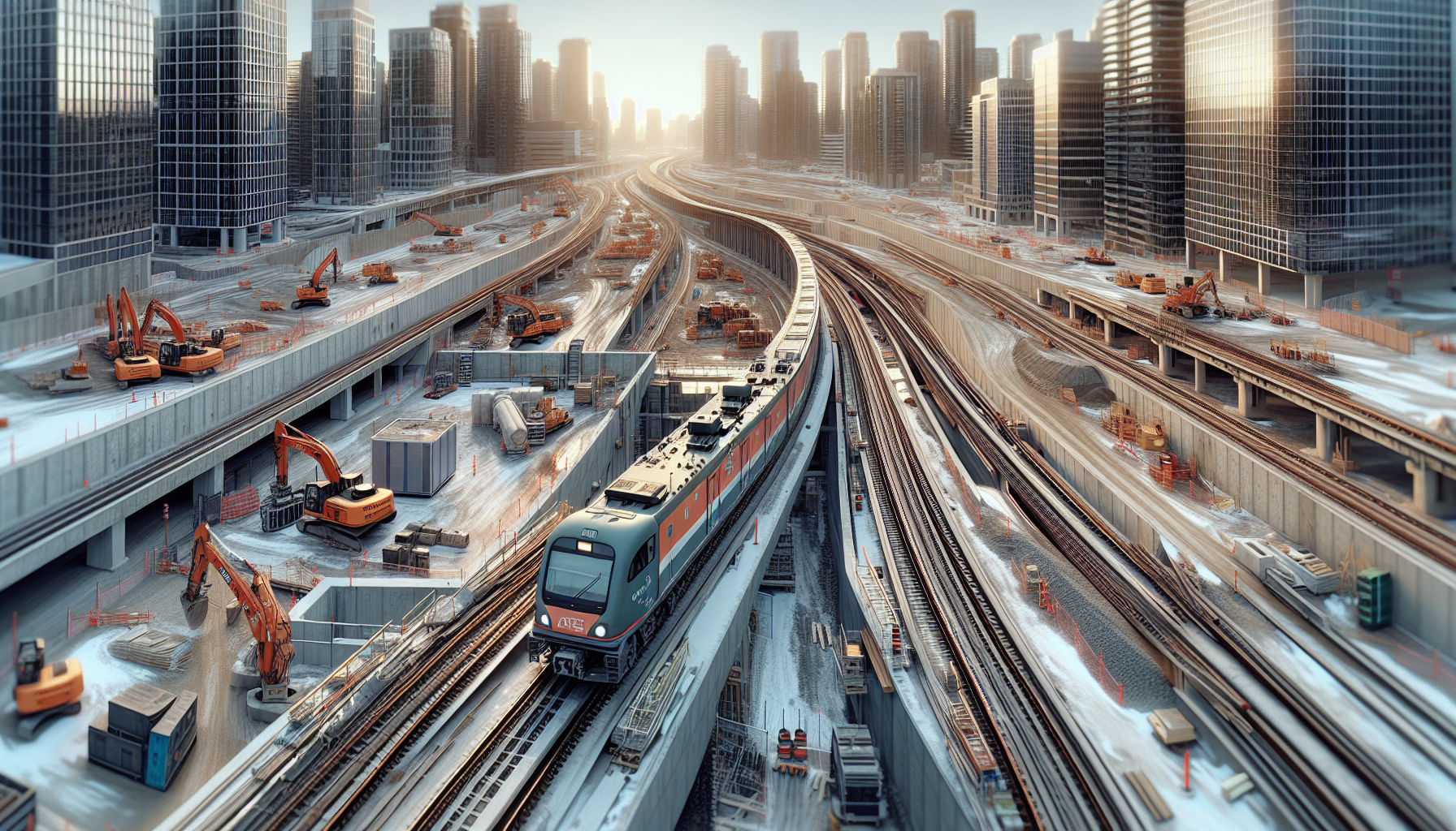 Construction workers on Edmonton's Valley Line LRT project