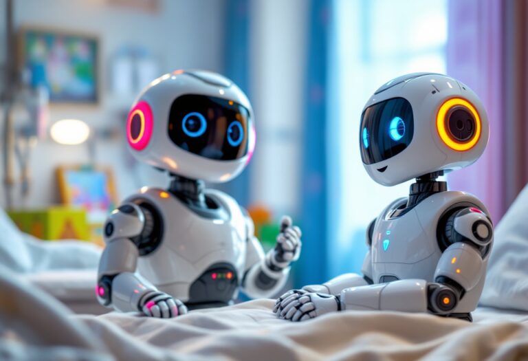 Robot che interagisce con un bambino in ospedale