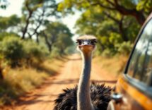 Famiglia in auto durante un safari drive-through