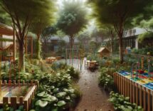 Bambini giocano in un giardino sicuro e stimolante a Calcinato