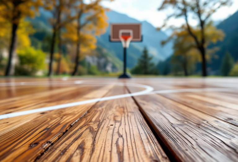 Campo da pallacanestro situato al confine tra Slovenia e Italia