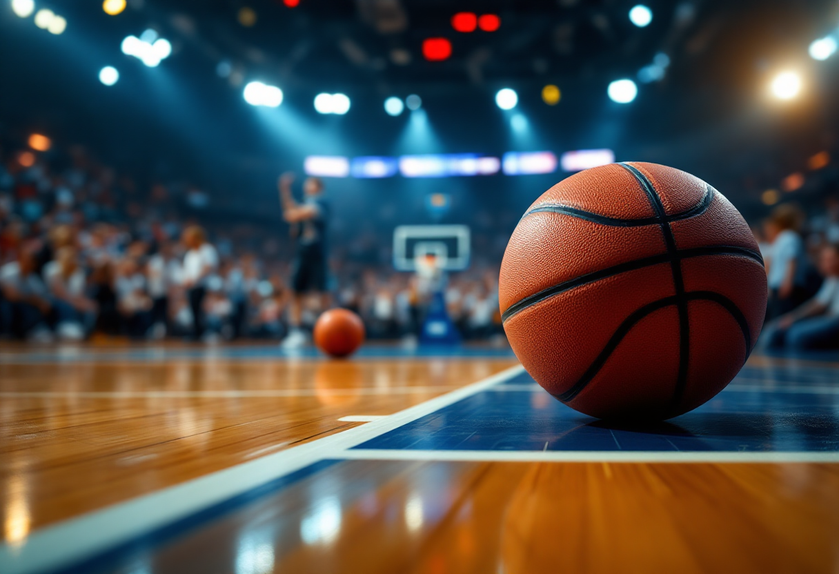 Giocatori dell'ASVEL festeggiano la vittoria contro Olympiacos