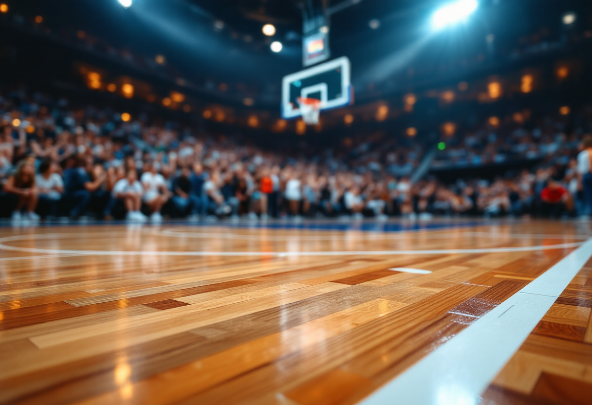 Giocatori della Dinamo Sassari festeggiano la vittoria