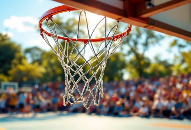 Giocatori in azione durante la partita Dolomiti Energia e Germani Basket Brescia