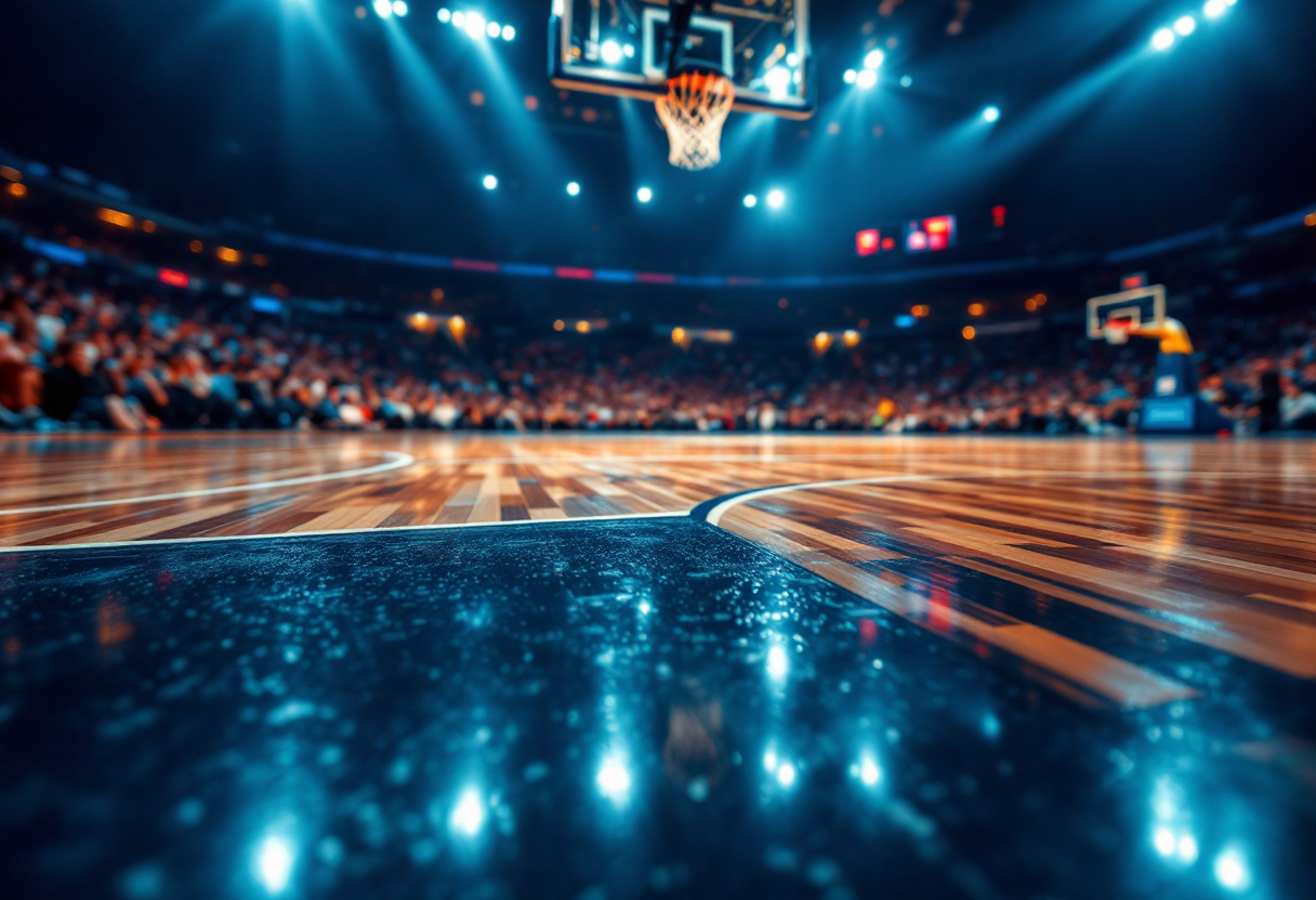 Giocatori dell'Olympiacos festeggiano la vittoria in EuroLeague