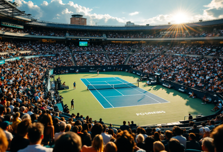 Giocatori di tennis in azione durante un torneo internazionale