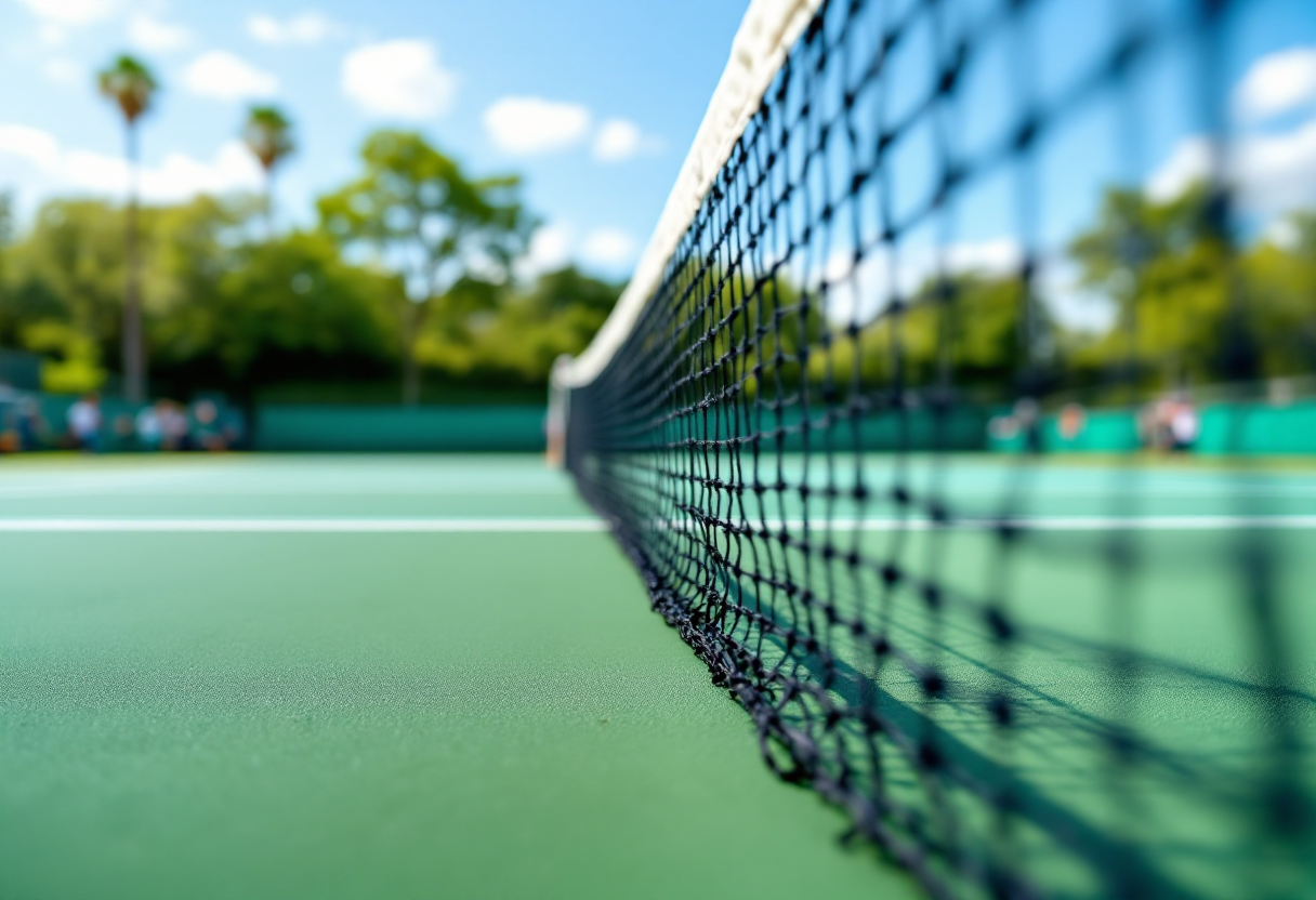 Giocatori in azione durante il torneo di tennis a Santa Margherita di Pula