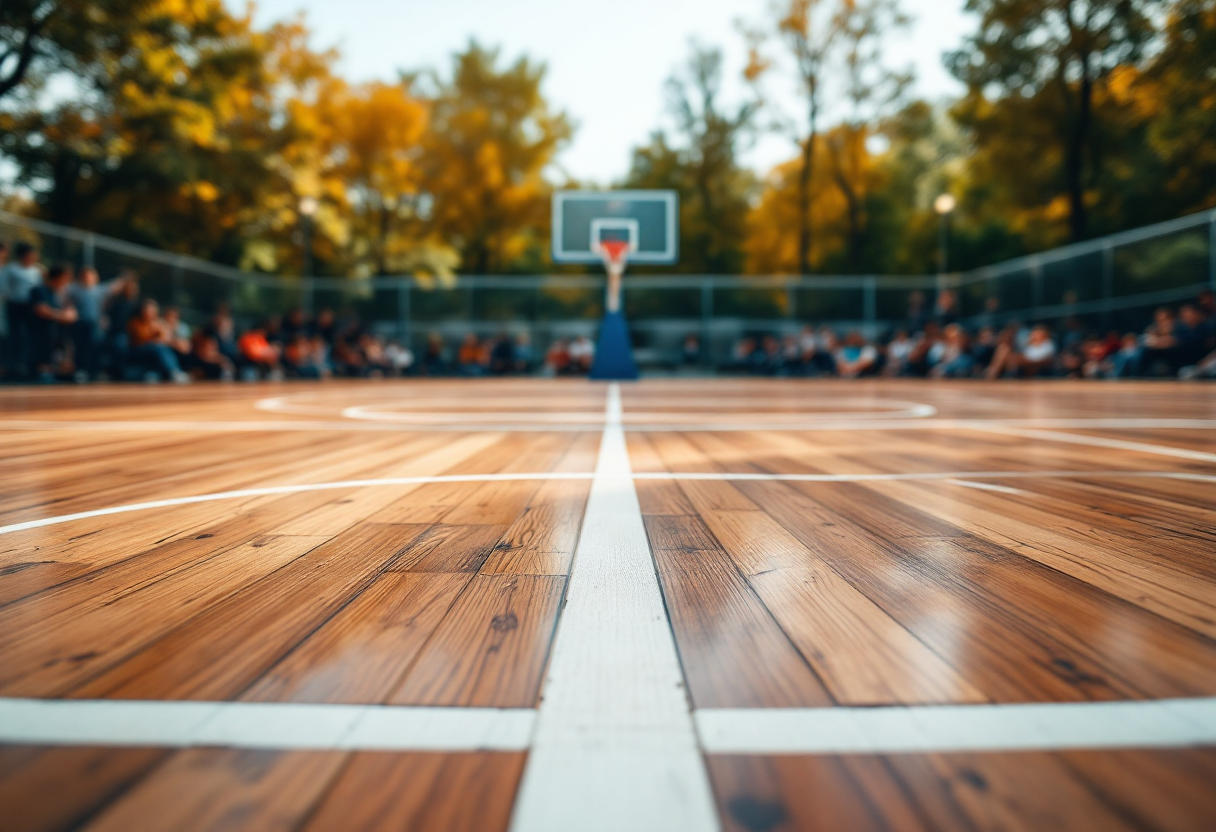 Giocatori di basket della Serie A in azione durante un evento