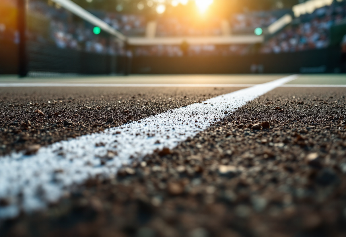 Lorenzo Musetti in azione durante un match di tennis