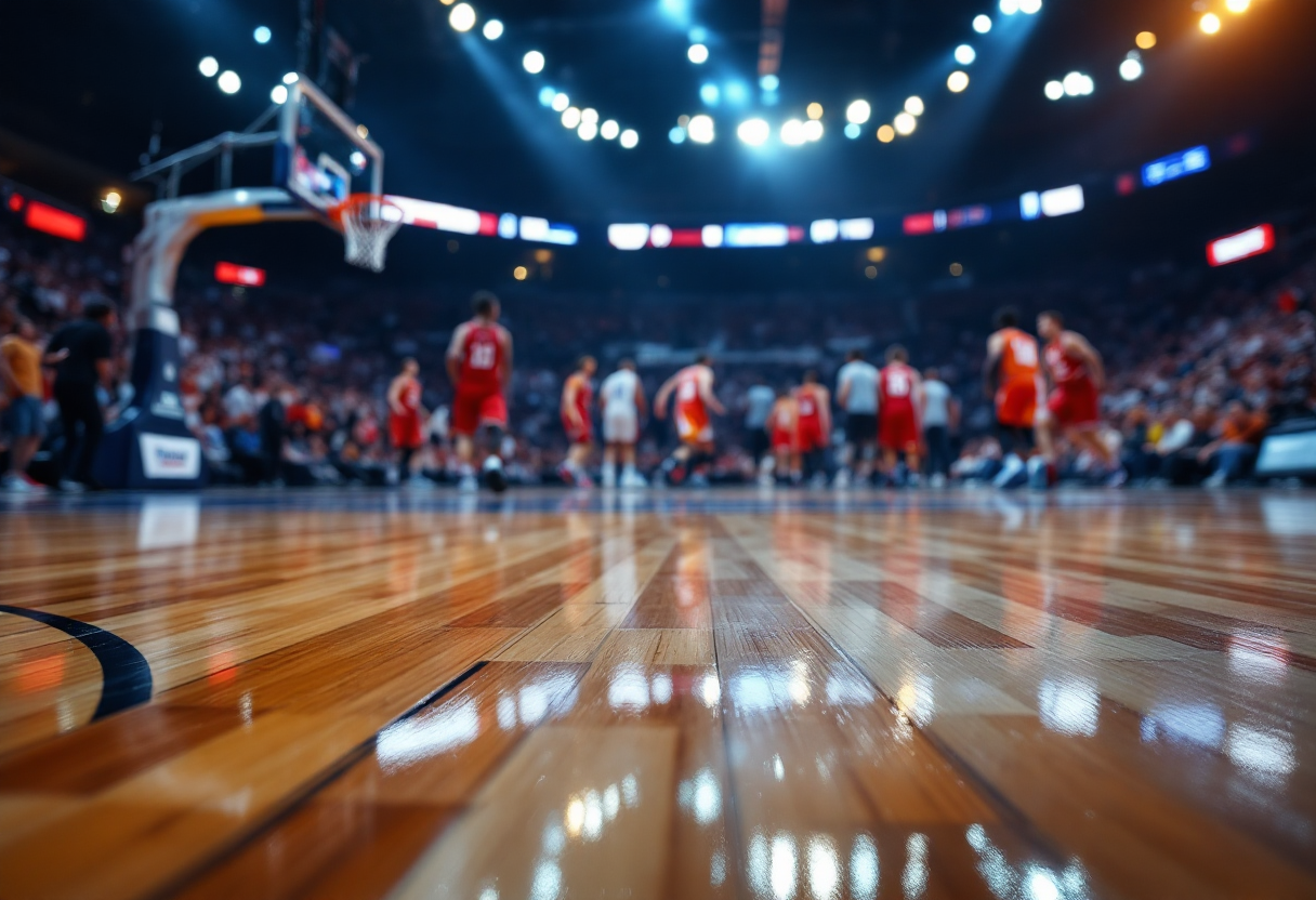 Giocatori di Napoli Basket e Varese in azione durante la partita