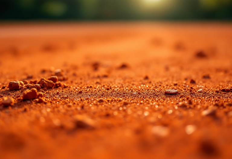 Giocatori di tennis in azione su campo di terra battuta