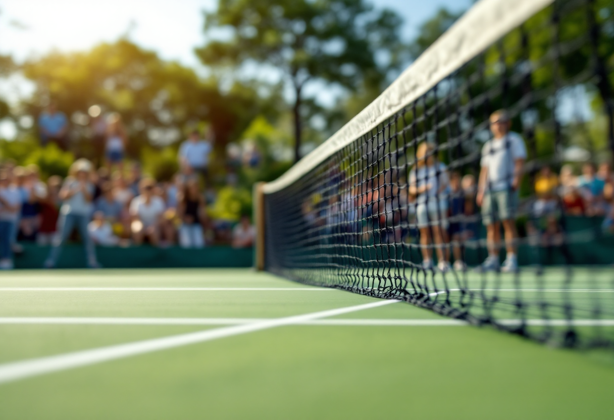 Giocatori di tennis in azione durante un torneo internazionale