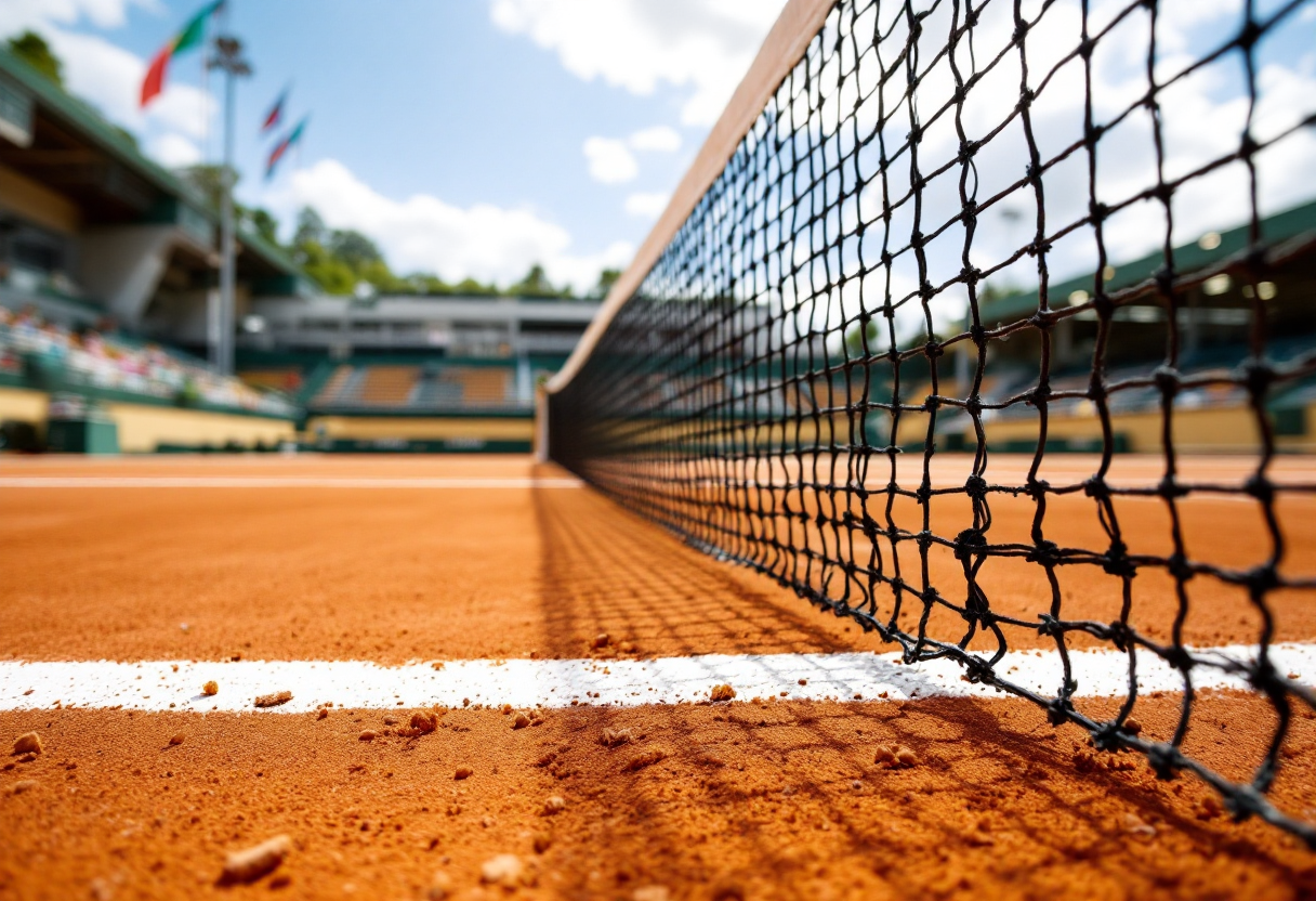Lorenzo Musetti in azione durante un torneo di tennis