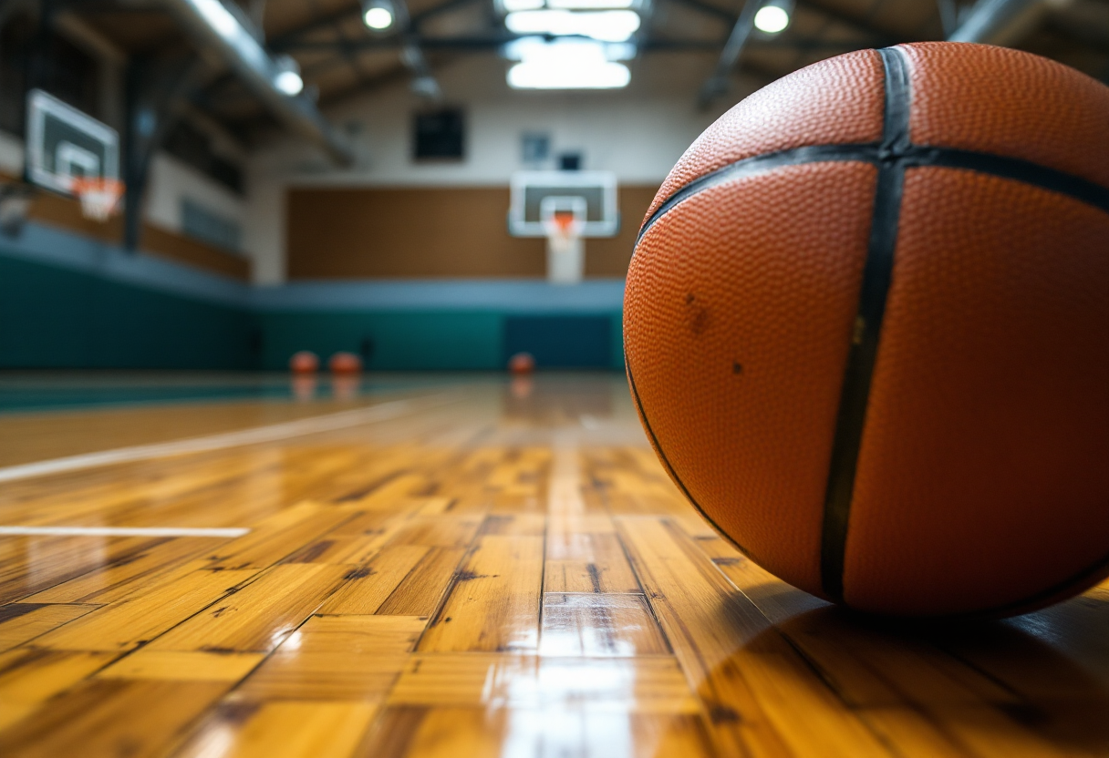 Giocatori di Pallacanestro Brescia in azione contro Trapani