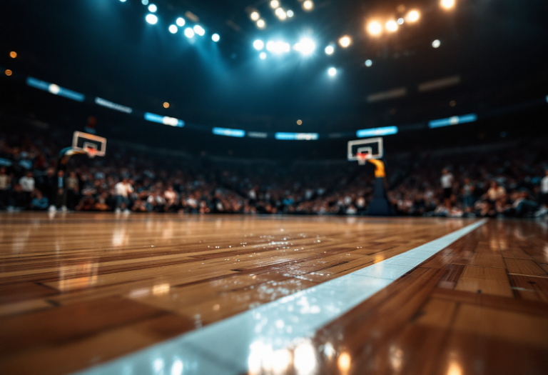 Giocatori di Pallacanestro Forlì festeggiano la vittoria