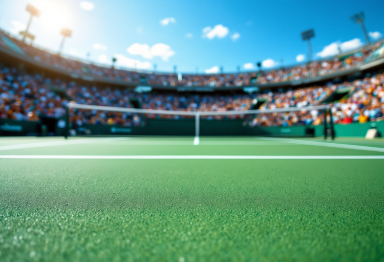 Logo del torneo Roland Garros 2024 con campo da tennis