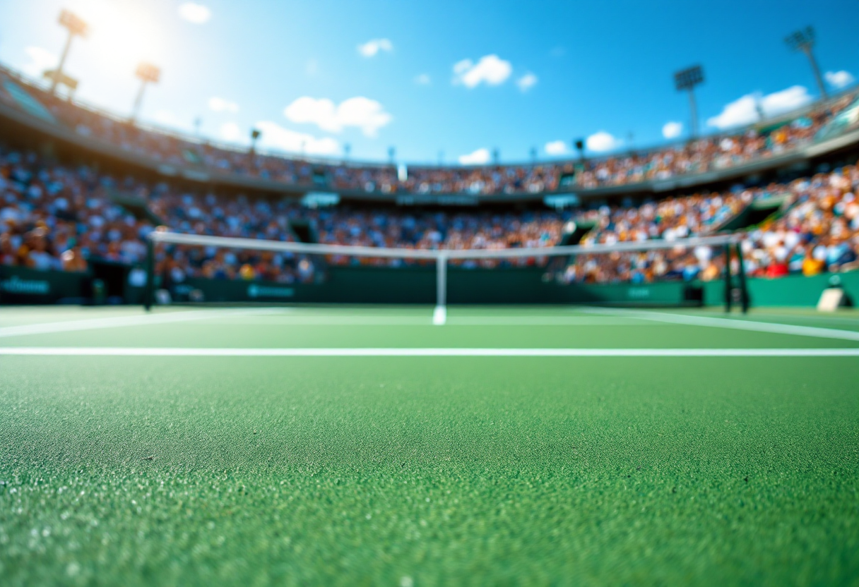 Logo del torneo Roland Garros 2024 con campo da tennis