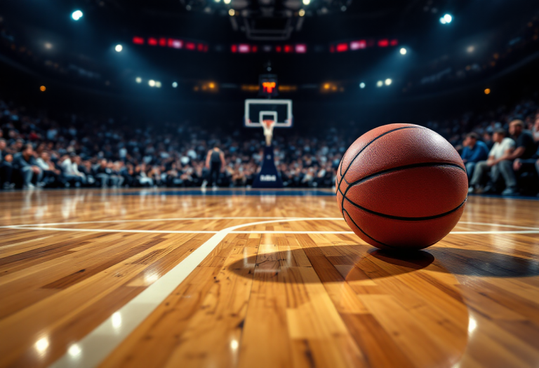 Giocatori in azione durante la partita Rimini-Cantù