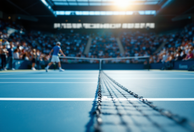 Sinner e Alcaraz in un match di tennis con commentatori