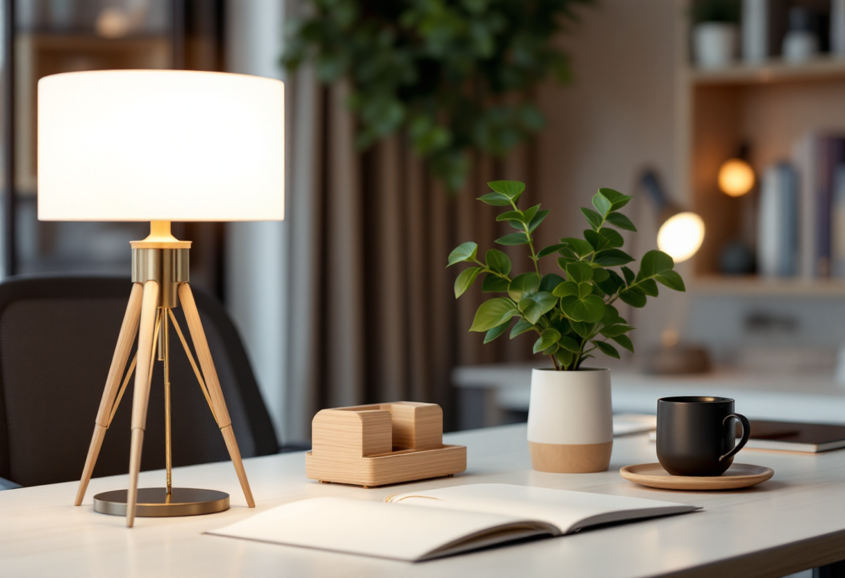 Scrivania ben arredata con elementi di design e funzionalità