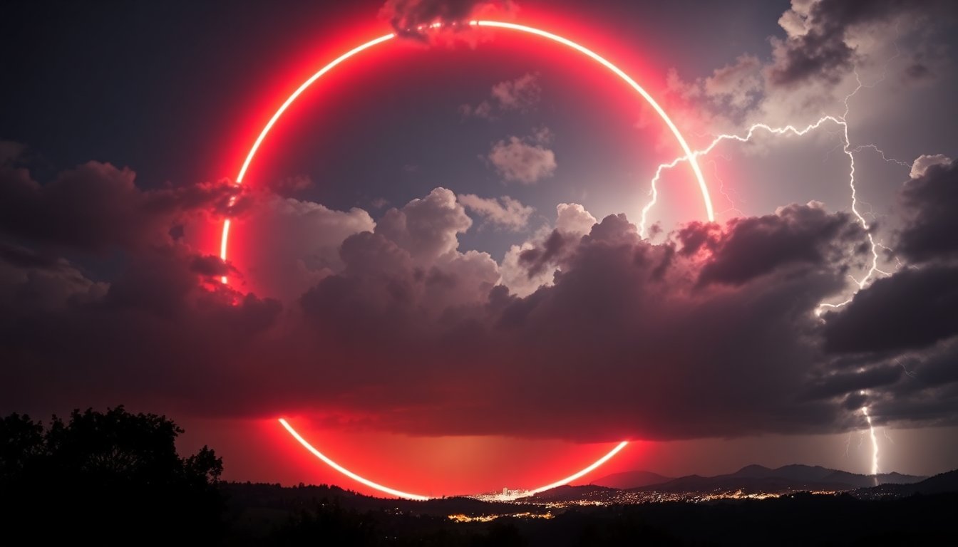 un anello di luce rossastra creato da un fulmine in italia un fenomeno naturale straordinario 1764302428